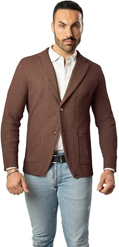 Blazer in Cotone, Giacca Jacket da Uomo Slim Fit - Punto Cucitura Chicco di Riso - Artigianale, Made in Italy - Casual, Classica Sportiva (IT, Testo, XL, Regular, Regular, Castagna)