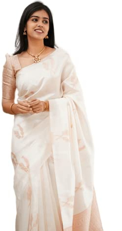 Sidhidata Textile Art Sari en soie avec chemisier non cousu (Fizzaa_taille unique), blanc, taille unique