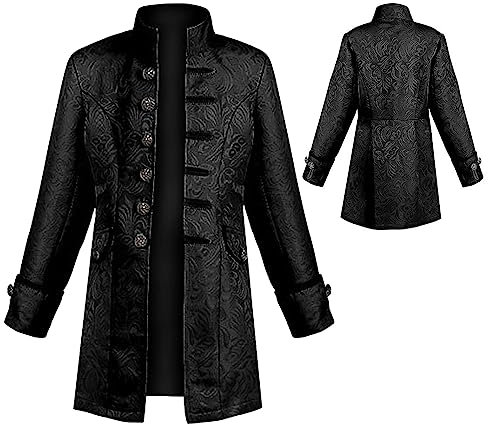 SEAUR Gothic Steampunk Jacke Jungen Schwarz Piraten Mantel Cosplay Kinder Kostüm Mittelalter Halloween Karneval Fasching 155
