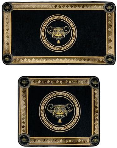 Badrumsmatta badrumsmatta duschmatta badrumsmatta duschmatta set 2 delar grekisk amfora mäander mönster i svart guld halkfri tvättbar fluffig uppsättning av 2, design 2: Ampfor
