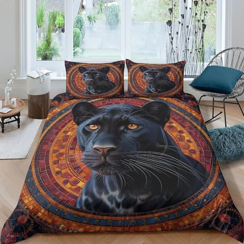 WXMMoney Art Animal Leopard Bettbezug-Set Kissenbezug Warmes und seidiges Heimtextil-Dekor-Bettwäsche-Set für Mädchenzimmerdekoration Doppelbett (200 x 200 cm)