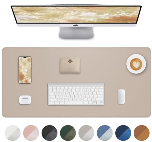 AFIING Leather Desk Mat Protector, Mouse Mat, Non-Slip PU Leather Desk Blotter, Laptop Desk Pad, Waterproof Desk Cover for Office and Home (60 x 35 cm, Beige)