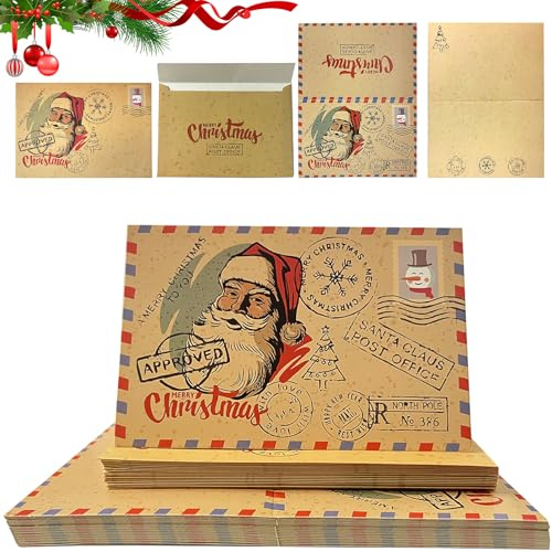 HXUING Lot de 20 Carte de Voeux Noël, Cartes de Noël avec Enveloppe Cartes de Noel Pliantes Cartes de Vœux de Noël Vintage en Papier Kraft, pour Noël, vacances, Nouvel An