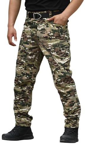 TDEOK Cargohose Herren Baggy Camouflage: Arbeitshose Mit Seitentaschen Cargo Hose Mit Gürtel Übergröße Tactical Hosen Leicht Freizeithose Bequeme Haltbarkeit Alltagshose Lässige Outdoorhose