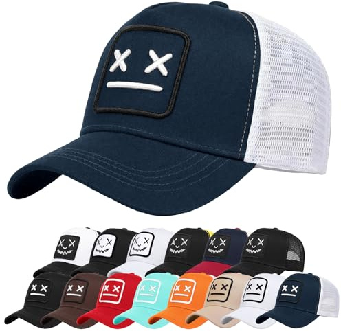 Enwokran Baseball Cap Mens Quirky Bizarre Embroidery Hats Unisex, Hip Hop Trucker Caps Adjustable Mesh Back UPF 50+ UV Protection Summer Sun Hat Sports Cap (Navy)