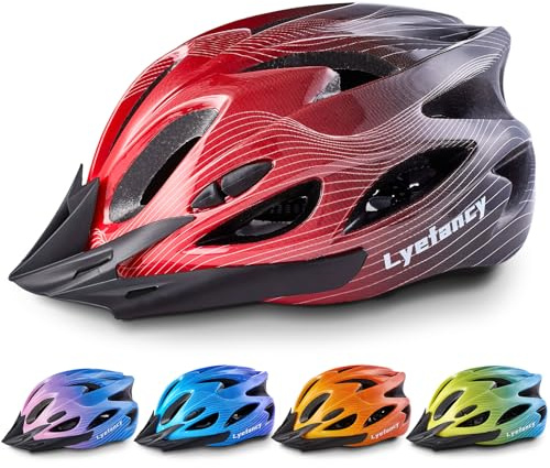Lyefancy Casque de vélo pour enfant - Casque pour enfant de 3 à 14 ans, pour garçons et filles, casque réglable 50–59 cm, pour vélo, trottinette, patinage, cyclisme avec visière (rouge)