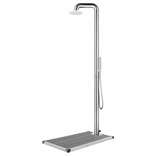 Tidyard Trädgårdsdusch med grå bas 230 cm rostfritt stål, solpool dusch för camping, trädgård, spa, m hotell, utomhus