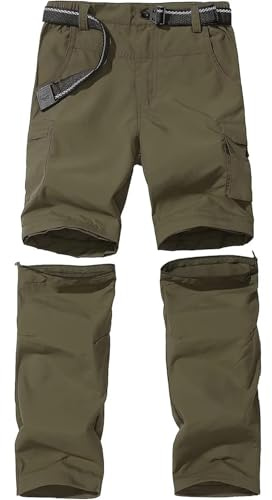 GAUASUIM Boy’s Scout Pants Hiking Quick Dry Zip Off Pants Convertible Outdoor Climbing Casual Trouser Kids Youth Cargo Pants Green