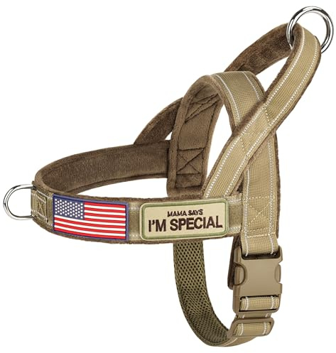 Forestpaw No Pull Dog Harness with Large Handle,Slip on Reflective Vest with Quick Release Buckle,Comfortable Flannel Lining for Medium Large Dogs Walking Training (Includes 3 Patches),Brown XL