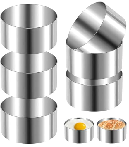 Set di 6 anelli per hamburger con un diametro di 10,2 cm, anelli da dessert senza cuciture e anelli alimentari, 4 cm, in acciaio inox, per dolci, mousse