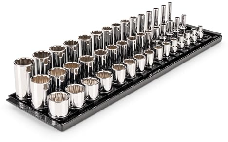 TEKTON 3/8 Inch Drive Shallow, Semi-Deep, and Deep 12-Point Socket Set with Rails and Trays, 45-Piece (1/4-1 in.) | SHD91127