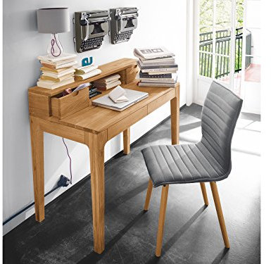 möbelando Schreibtisch Bürotisch Arbeitstisch Massivholztisch mit Aufsatz Timo VIII