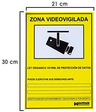 WOLFPACK LINEA PROFESIONAL - Cartel Zona Videovigilada 30x21 cm.