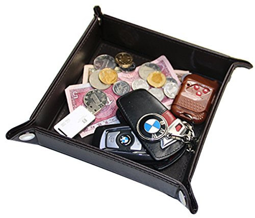 KINGFOM Leder Taschenleerer Tablett Valet Tray (Braun)