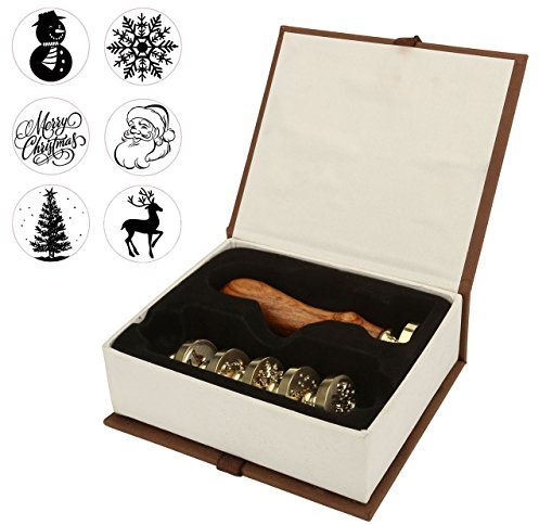 Mogoko 6 pcs Rosenholz Wachs Siegelstempel Set Premium Geschenk Set Dekorativer Siegel Petschaft Holzgriff Brief Personalisierte Segen Geschenkset für Weihnacht (#1)