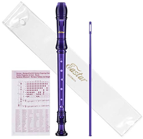 Eastar Soprano Recorder Instrument for Kids Students Beginners, German fingering C Key with Cleaning Kit, Storage Bag, Fingering Chart, ERS-1GPu, Purple, School-Approved