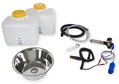 Wasseranlage Imbisswagen Verkaufsanhänger Campingküche 12v Bausatz Spüle 28cm Barwig Schwarz/chrom Weihals Wasserkanister 10Liter (ad-ideen)