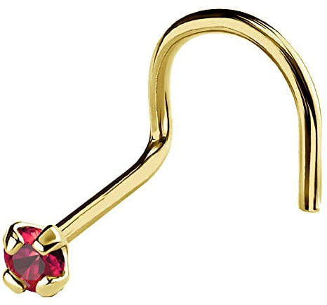 22G Solid 14Kt Gold Nose Screw Stud with Prong Set real Ruby Gemstone, 14kt Yellow Gold or 14kt White Gold - July Birthstone Nose Ring, Metal, ruby