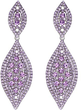 Ever Faith Cristal Austríaco Boda 2 Hoja Lágrima Encanto Pendientes Perforados Violeta Claro Tono Plateado
