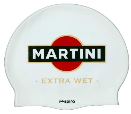 IMSPIRA Martini Bianco Lustige Badekappe Silikon Unisex Schwimmkappe Herren Damen Erwachsene Schwimmen Wasserball Aquagym Freiwasserschwimmen Badekappe Bunt Faltenfrei Elastisch Weiss Pool Becken