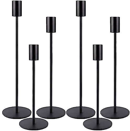 MOYKSRR Candelabro Moderno Set di 6 Portacandele Neri in Metallo, Conici, Alti per Il Giardino e Feste di Halloween e Nozze