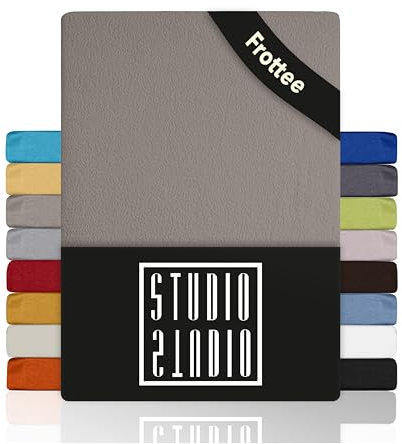 STUDIO Basic Frottee Spannbettlaken 200x200cm – weiches Frottee-Spannbetttuch aus 80 % Baumwolle & 20 % Polyester – Taupe – Öko-Tex Zertifiziert, bügelfrei & elastisch – für Matratzen 15–25cm