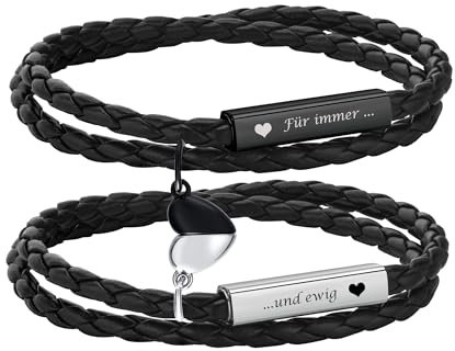 Personalisierte Partnerarmbänder mit Gravur - Lederarmband Herren Damen Pärchen Armband mit Namen Partner Armbänder Magnet mit HERZ Weihnachten Jubiläum Geburtstag Valentinstag Geschenke für Sie Ihn