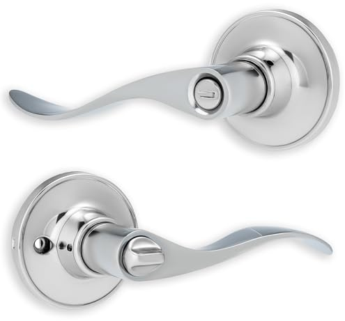 XFORT Cabriole Privacy Knob Set Polished Chrome, Keyless Door Knob with Lock for Internal Wooden Bathroom Doors, Complete Set with Tubular Latch