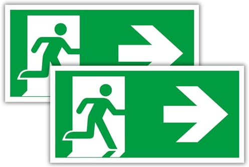 2 pezzi – cartello di uscita di emergenza – segnale di uscita di emergenza freccia destra 30 x 15 cm x 3 mm di spessore – cartello di fuga – cartello di emergenza per segnale informativo – via di fuga