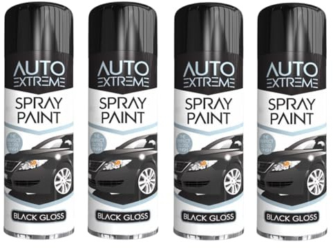 PEBBLE HUG All Purpose Spray Paint, Black Gloss Aerosol Paint, Ideal and Perfect Finish for Cars, Bikes, Vans, Metal and Wood, Quick Drying, Safe and Durable, 250ml (4 Pcs)