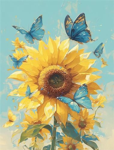 Diamond Painting Groß XXL Sonnenblume 100x132cm, 5D Schmetterling Diamond Painting Erwachsene Groß,DIY Diamant Painting Bilder Groß Kunst Malerei für Zimmer Deko Wohnzimmer, Geschenke für Frauen
