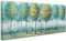 HALFLEMART Mit Rahmen Leinwand Bilder Blau Grün Waldbaum Leinwandbilder Bild auf Leinwand Malerei Poster Abstrakt Landschaft Bild Wandbilder Heim Wohnzimmer Schlafzimmer Wanddekoration 50x120cm