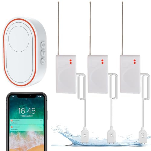 Sensor de Agua WiFi, 3 Unidades, Detector de Fugas Inteligente Con Alarma Ajustable y Alertas de Aplicaciones, Kit Para el Hogar Ampliable Con Otros Sensores