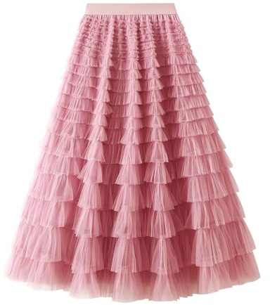 kinstell Gonne in tulle donna gonna tutu lunga linea a rete, elastico in vita, B-Rosa, Taglia unica