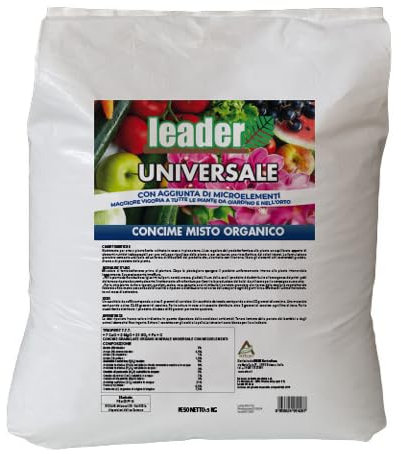 LEADER, Concime Universale Misto Organico, Dona Vigore a Tutte Le Piante Da Giardino e Da Orto, Coltivate in Vaso e Terra, Fornisce Il Giusto Apporto di Nutrienti, Formulazione Granulare da 5kg