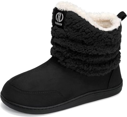 JEBUKTXE Botas de Casa para Hombre Mujer Invierno Forro de Peluche Cálidas Botines Zapatillas de Casa Pantuflas Altas Negro Talla 36 37