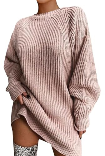 Suéter de mujer elegante Curvy largo Suéter Vestido de Invierno Suéteres Cuello Redondo Invierno Oversize Vestido Suéter Suéter Cuello Alto Slim Fit Moda Sweatshirt Cálido Casual Jersey Top Knitted