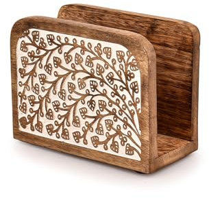 Indus Lifespace Servilletero de madera de mango, servilletero para cocina, comedor, decoración de mesa, dispensador de servilletas de papel vertical, hogar, fiesta, restaurante (14 x 6,3 x 10 cm)