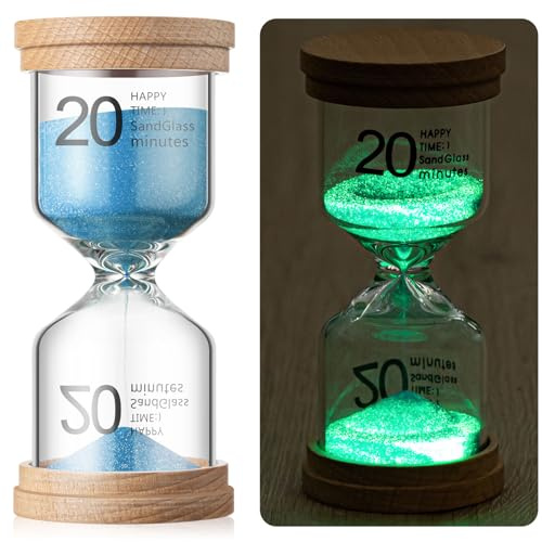 Kingdder 20 Minutes Glow in The Dark Wooden Sand Timer Hourglass Luminous Sandglass Timer Colorful Sand Clock Time Telling Accessory for Toothbrush Games Classroom Office Cooking Home Decor(Sky Blue)
