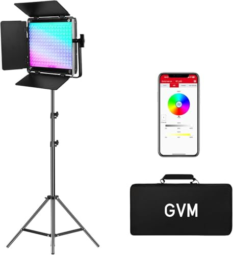 GVM Lampe vidéo LED RVB 800D, Panneau Lumineux 2026 amélioré avec lentille Optique et 6 Fois Plus Lumineux (19500 lux/0,5 m), Bicolore 3200 K-5600 K, 20 Modes scène et IRC 97+, éclairage de Studio