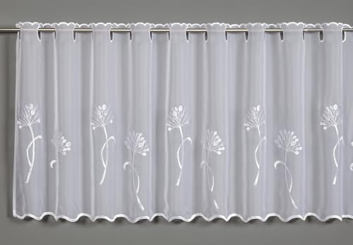Sehlbach Bistrogardine Voile Broderi Maskros, Vit, 140 x 48 cm Bistrogardine, Genomskinlig, Blomsterbroderi, Oeko-Tex certifierad, Enkel dekoration