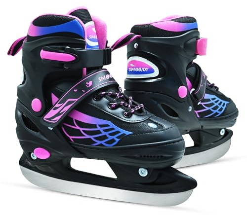 SMOOJOY Ice Skates for Kids Girls Boys, Adjustable Kids Skates with Wing Design, Soft and Comfortable Lining Ice Skating Shoes Ages 3-12 Youth for Outdoor Indoor Rink