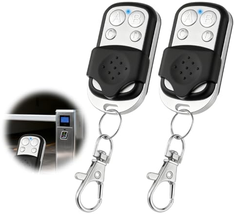 2 Piezas Mando Garaje Universal 433Mhz Código Fijo Mando a Distancia Garaje 4 Canales con Función de Clonado Compatible con Puertas de Garaje, Portones, Alarmas y Coche