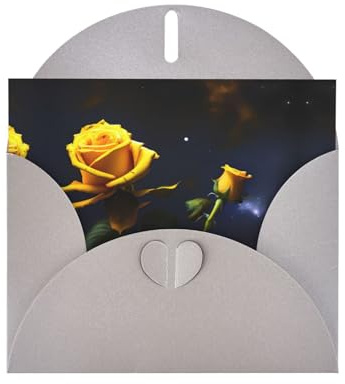 Carte de vacances en papier nacré avec enveloppe Motif roses jaunes Nuit étoilée Convient pour les vœux d'anniversaire, les félicitations et les condoléances.
