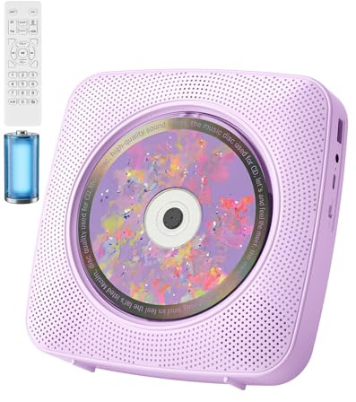 KOVCDVI Reproductor de CD portátil Bluetooth para el hogar con Altavoces, Mando a Distancia, Radio FM, Compatible con reproducción USB/AUX y Toma para Auriculares Morado
