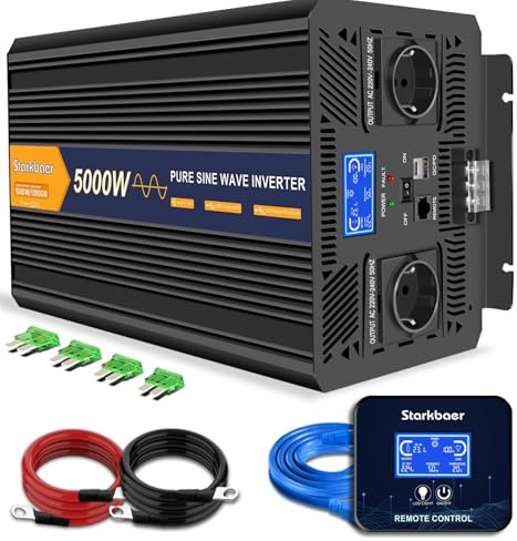 5000W Inversor 24V 220V Onda Pura, Transformador 24V Convertidor para Coche