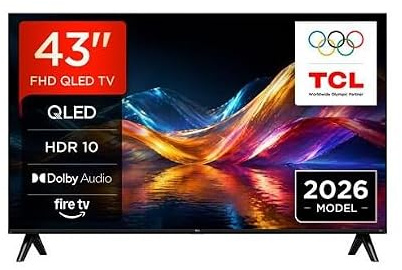 TCL 43V5D - 43 tum Full HD, QLED, HDR, Direct LED, Fire TV, press & ask Alexa, AirPlay 2, metalldesign utan ram