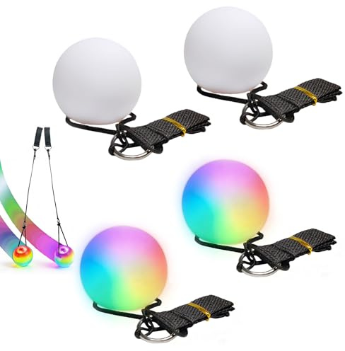 YOOMUR LED Poi-bollar, 4 stycken LED Glow Poi-kulor 9 ljuslägen lysande, Poi jongleringsbollar med regnbågs- och andningsljus, Ledpoi jongleringsbollar med linne för nybörjare och vuxna