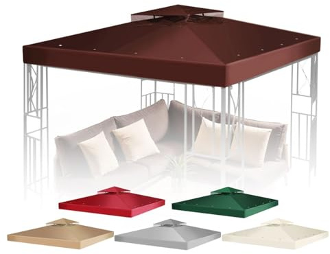 Flexzion 12 x 12 (2,5 m x 2,5 m), ersättningstopp, vattentätt skydd – paviljongsskydd för utomhusbruk, UV30-skydd för baldakiner, trädgård, uteplats, gårdstält (brun)