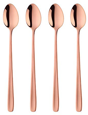 BISDARUN 18/10 Stainless Steel Latte Spoon Rose Gold Ice Teaspoon 4-Piece Long Handle Sundae Spoon for Hot Chocolate Hot Drink, Dishwasher Safe